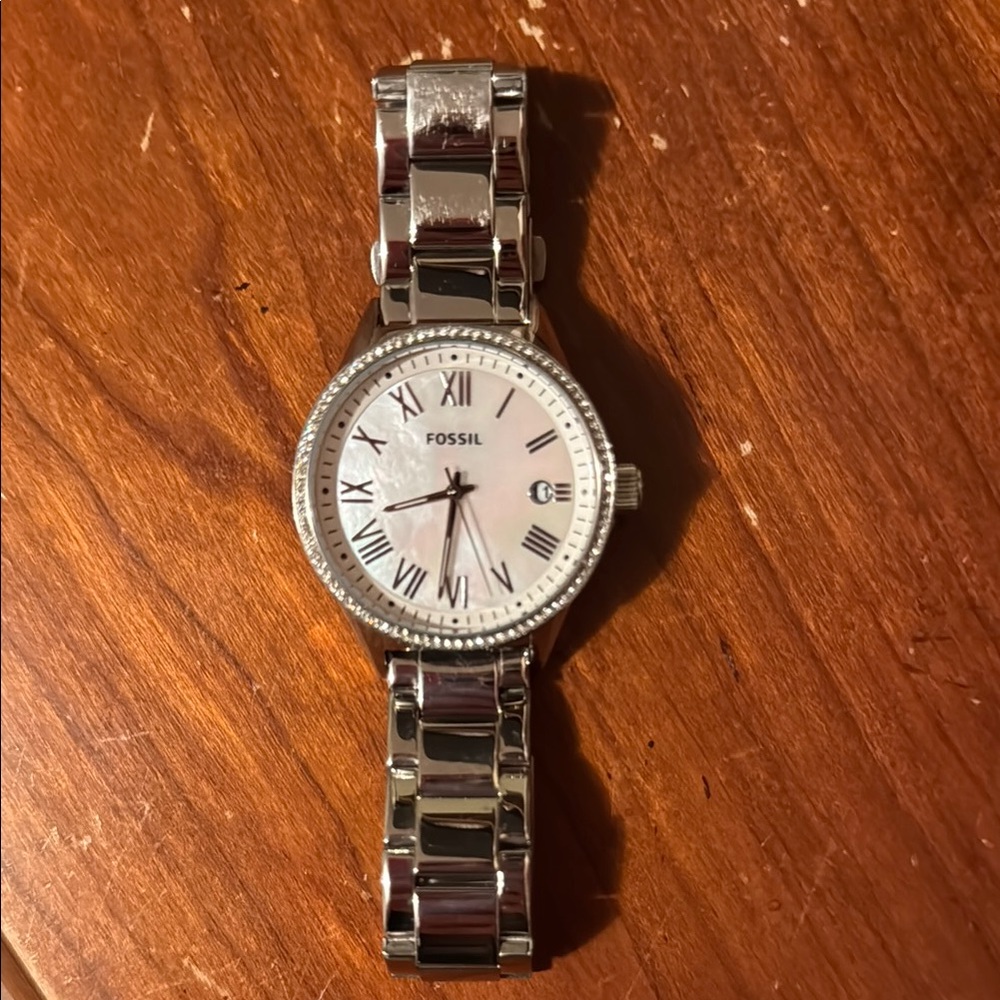 Fossil Silver Watch with White Dial
